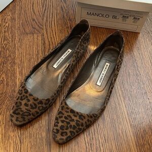 Manolo Blahnik Leopard Print Suede Flats.